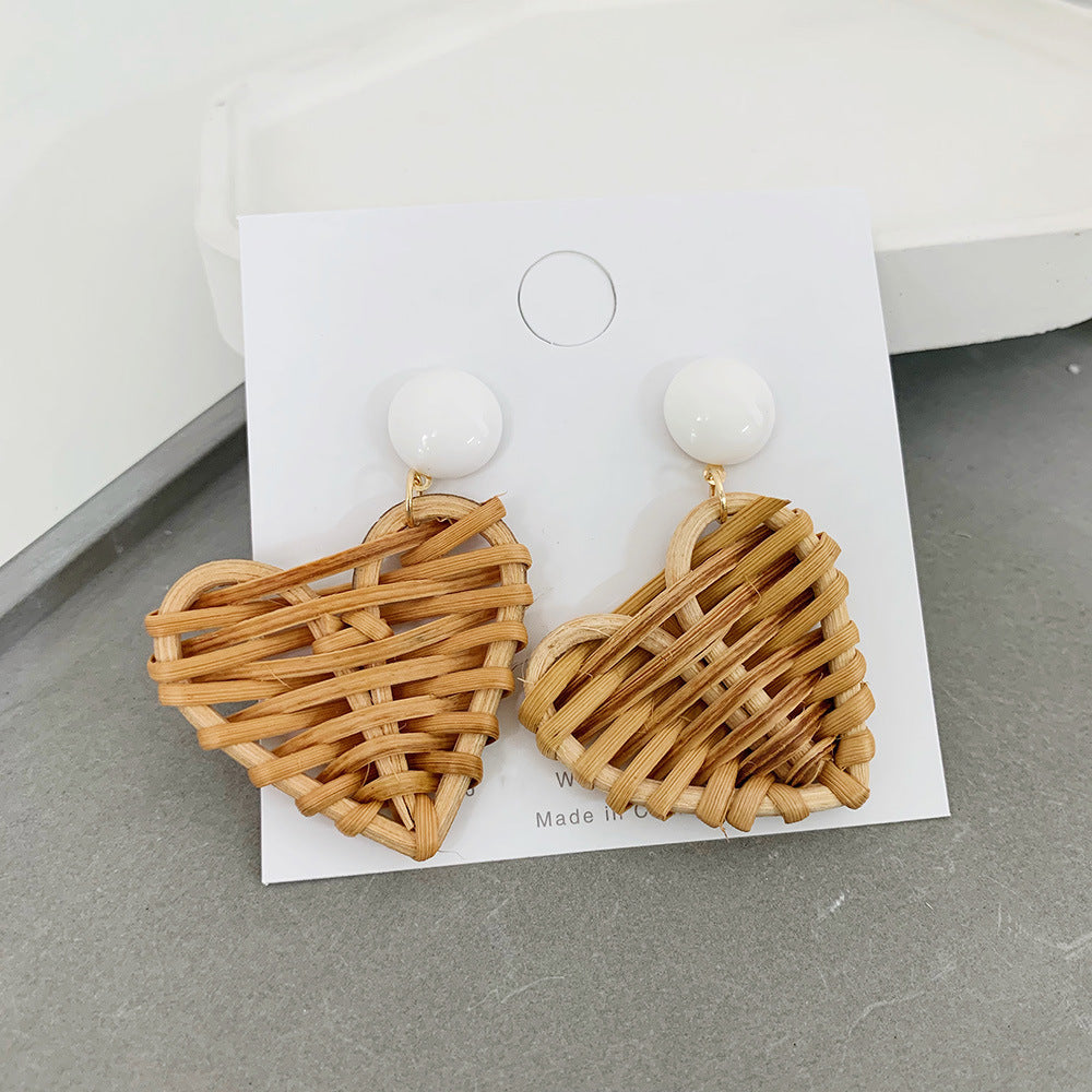 Boucles d'oreilles en raphia et rotin pour femme, nouvelles boucles d'oreilles rondes géométriques colorées en paille - LUXARAH