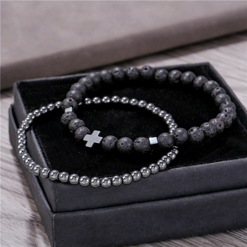 Lot de 2 bracelets combinés en hématite pour homme - LUXARAH