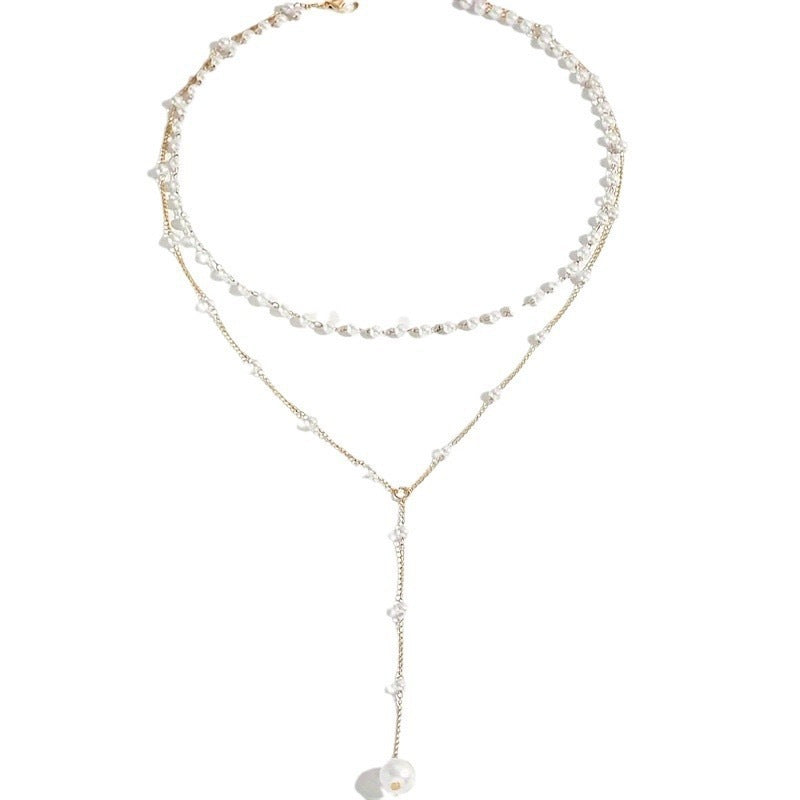 Collier double couche de perles jumelles