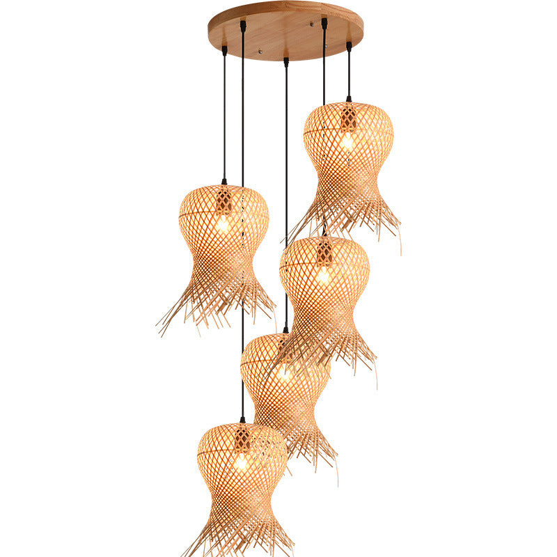 Lustre en bambou tissé pour salon, escaliers, lampe assemblée - LUXARAH