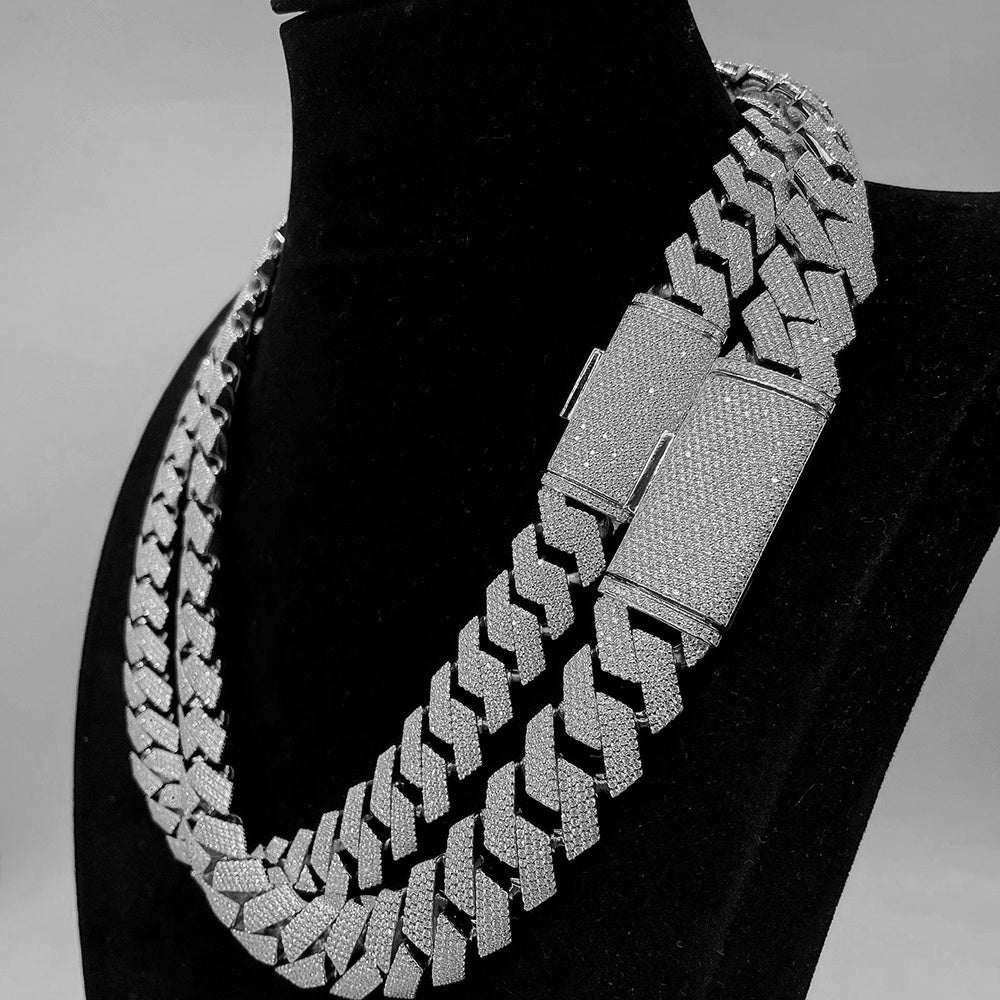 Collares de eslabones cubanos de plata S925 con moissanita