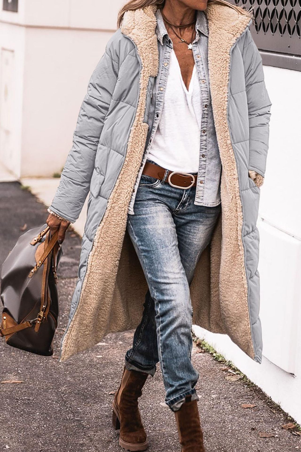 Manteau long à capuche de couleur unie, manches longues, double face, slim, élégant, cardigan, vêtements pour femmes