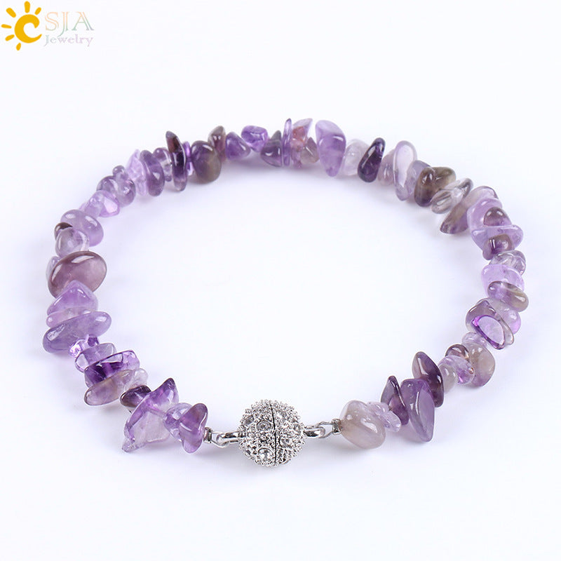 Bracelet en gravier naturel pour femme, aimanté, boucle boule en zircon, énergie irrégulière, pierre semi-précieuse - LUXARAH