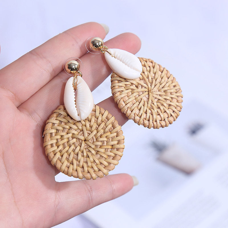 Boucles d'oreilles en rotin tissé à la main, géométriques, européennes et américaines, simples, rondes, rouges, coréennes, bijoux pour femmes. - LUXARAH