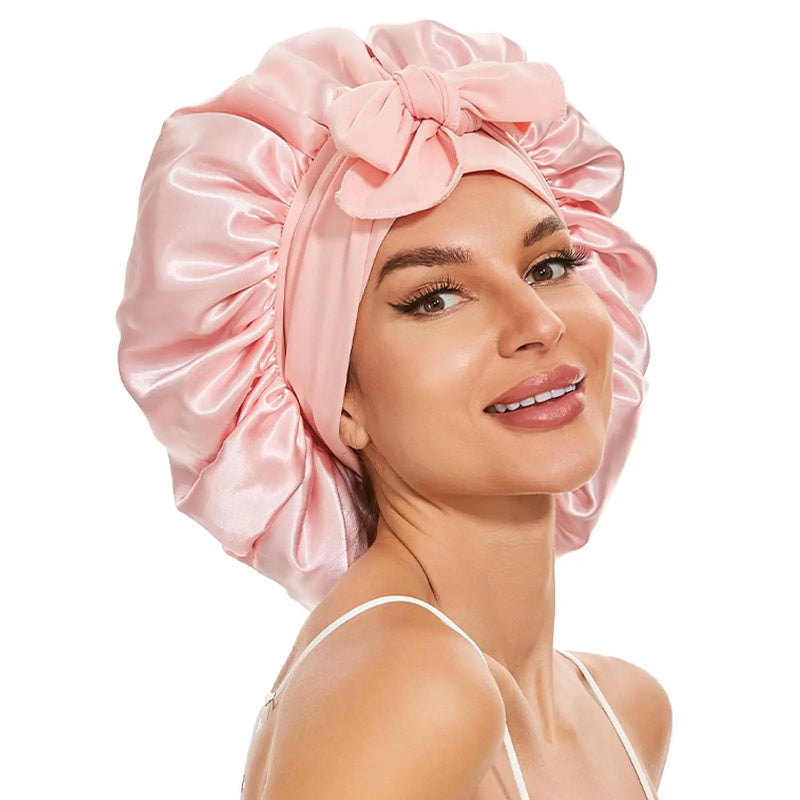 Bonnet en soie pour dormir, bonnet en satin, bonnet de nuit, écharpe pour cheveux bouclés avec lien à nouer
