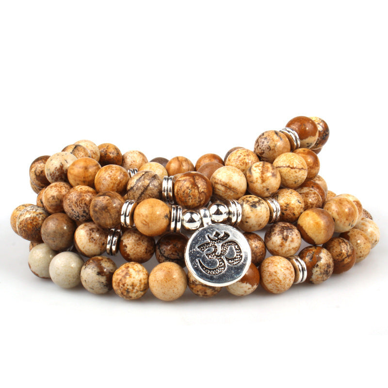 Pallisandro Classico naturel avec 108 perles à pendentif Lotus - LUXARAH
