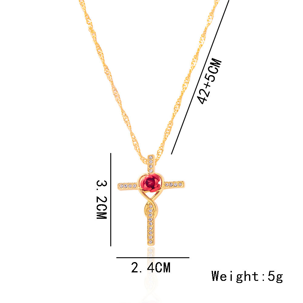 Collar con colgante de cruz de cristal dorado de moda para mujer, joyería religiosa