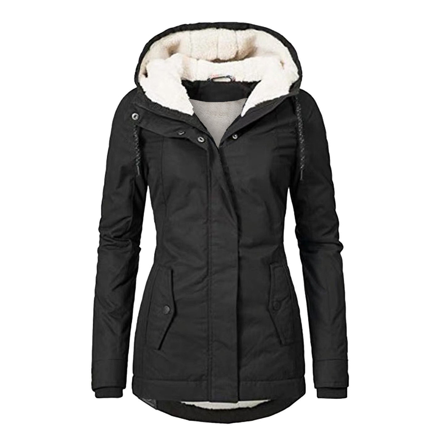 Veste d'hiver à capuche, couleur unie, chaude, fermeture éclair, polaire, avec poches, décontractée, pour femme