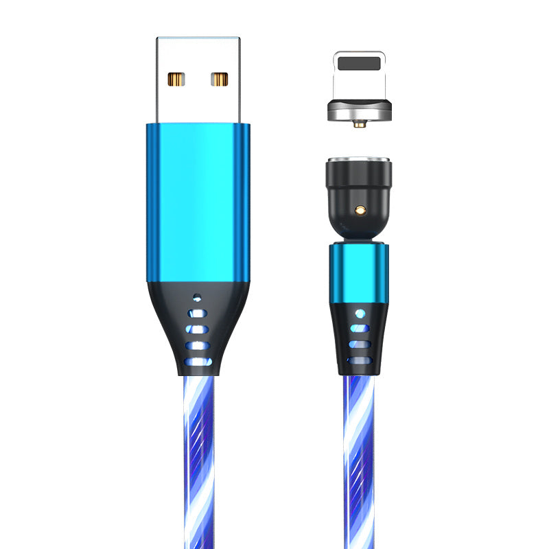 Câble magnétique lumineux rotatif 540° 3A pour recharge rapide de téléphone portable, compatible avec LED, micro USB type C, pour iPhone