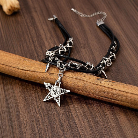 Colliers avec pendentifs et rivets Y2K, têtes de mort et étoiles, style gothique punk, tendance ... - LUXARAH