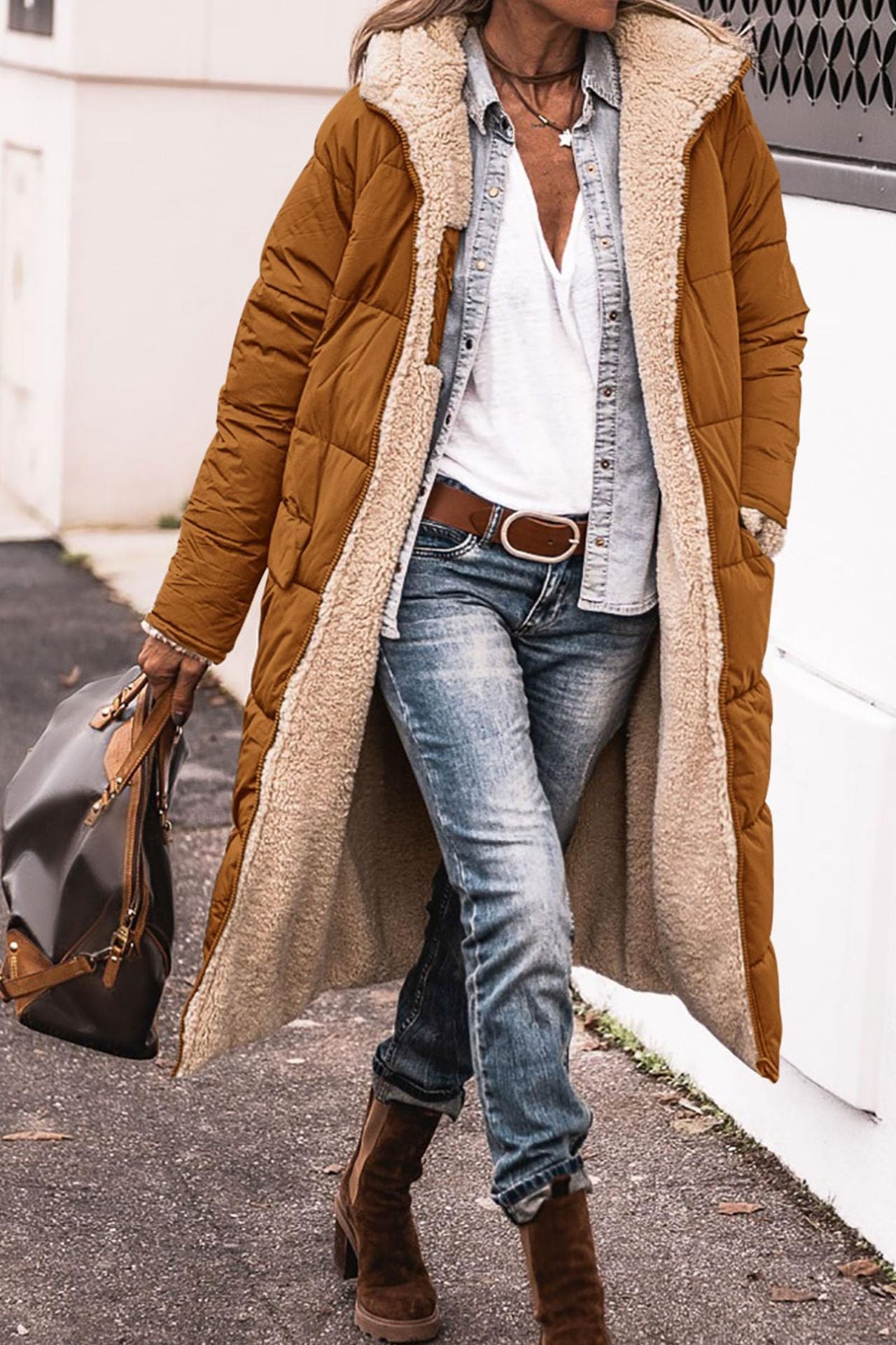 Manteau long à capuche de couleur unie, manches longues, double face, slim, élégant, cardigan, vêtements pour femmes