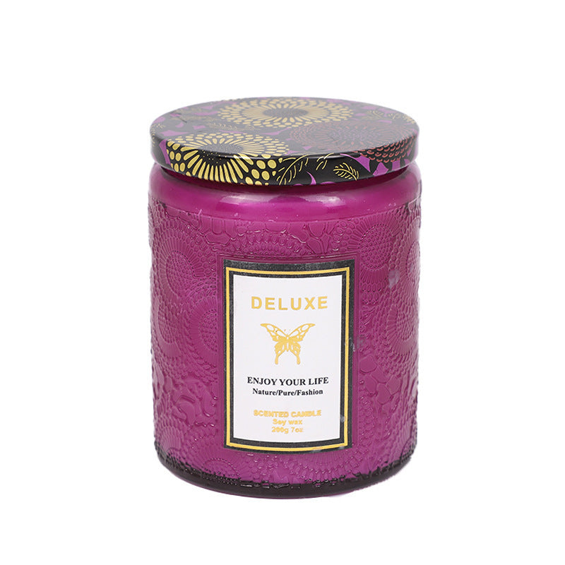Bougies parfumées en verre gaufré faites à la main, aromathérapie, soja