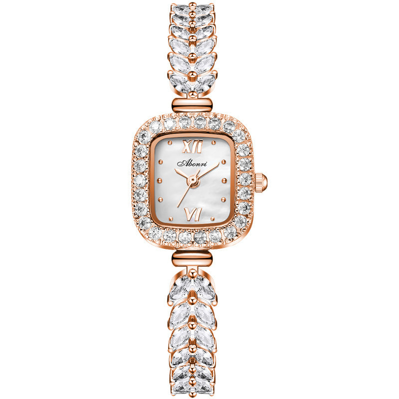 Montre à quartz tempérament et entièrement sertie de pierres précieuses, petite pointe dorée, petite plaque carrée - LUXARAH