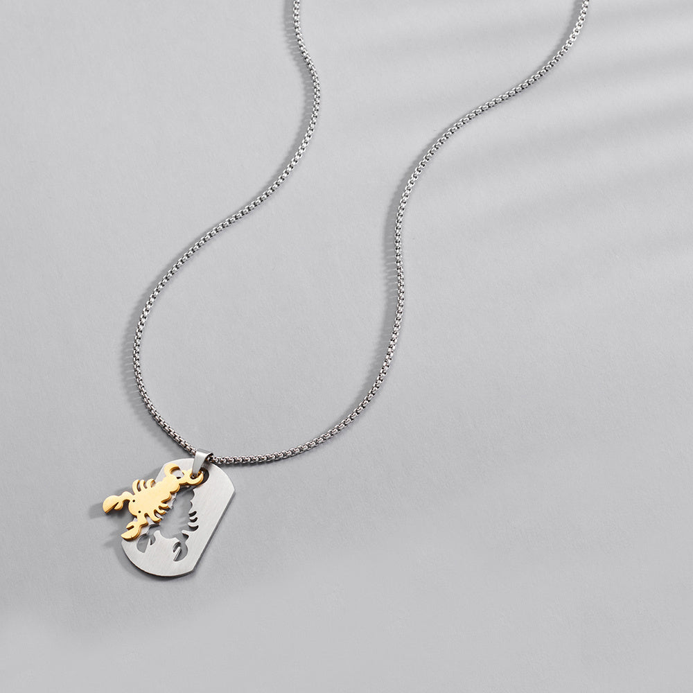 Collar con colgante de rompecabezas de escorpión con cadena de acero inoxidable