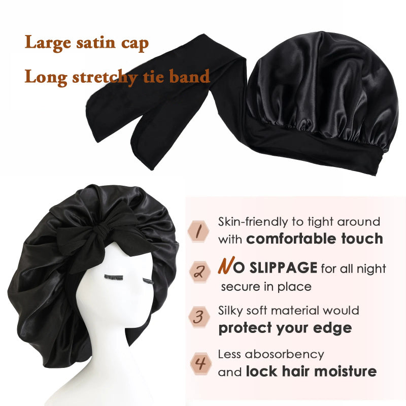 Bonnet en soie pour dormir, bonnet en satin, bonnet de nuit, écharpe pour cheveux bouclés avec lien à nouer