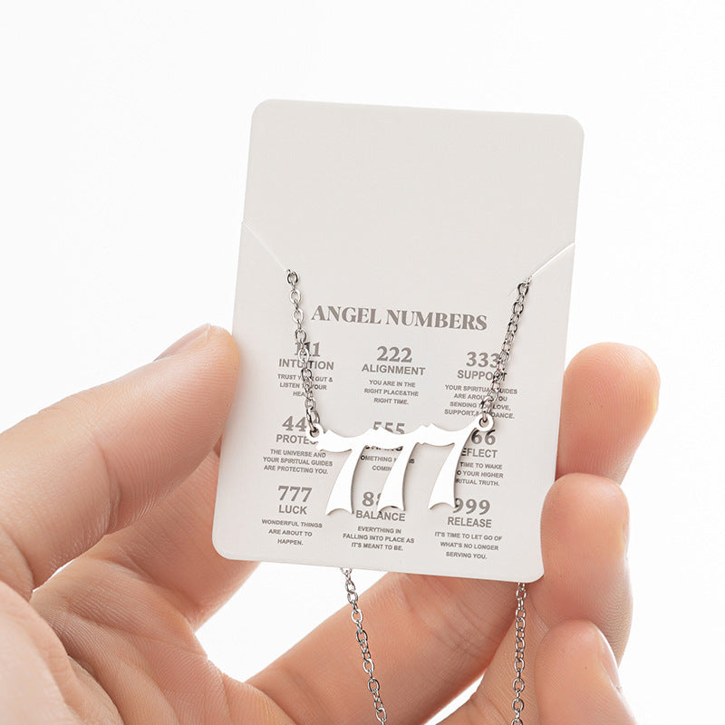 Collier pendentif numérique porte-bonheur pour femme, style ange, tendance, en acier inoxydable 000-999, style vintage