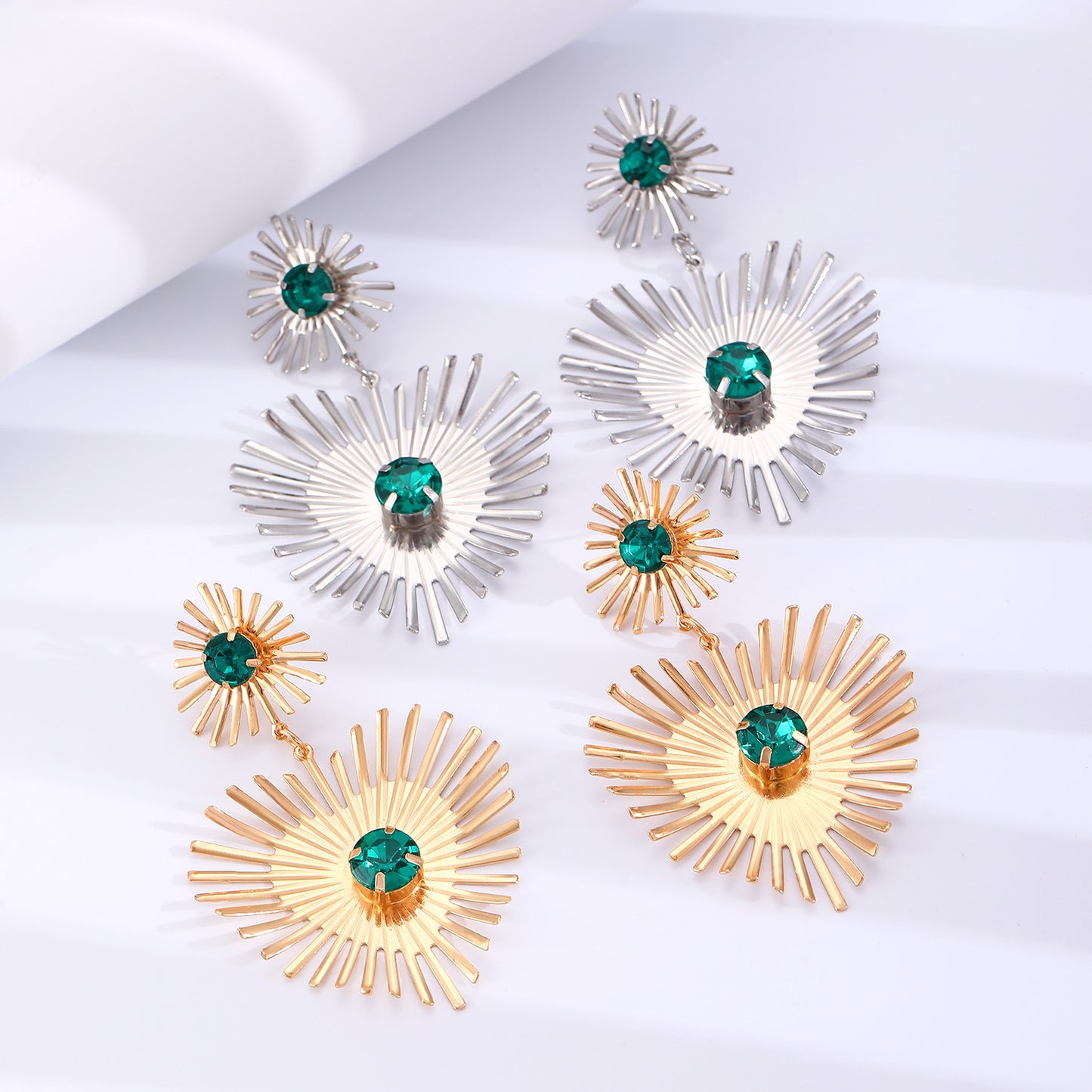 Boucles d'oreilles bohèmes en forme de cœur avec strass, motif tournesol, style exagéré, pour femme, bijoux de Saint-Valentin