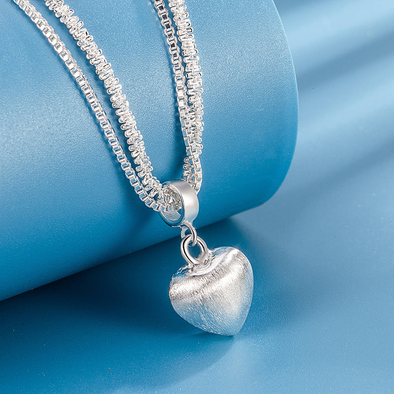Collier avec pendentif en forme de cœur brossé à double couche pour femme, bijou de luxe haut de gamme, léger et tendance