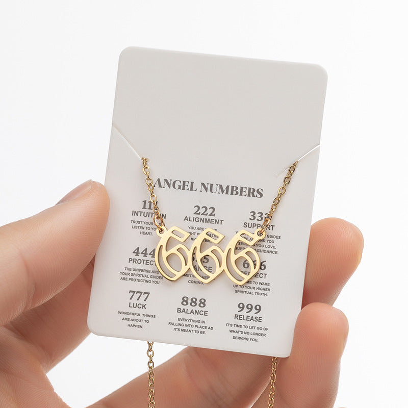 Collier pendentif numérique porte-bonheur pour femme, style ange, tendance, en acier inoxydable 000-999, style vintage