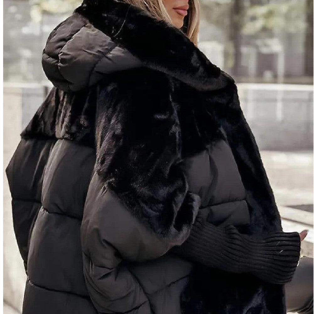 Manteau ample en coton pour femme, manteau d'hiver en fausse fourrure, veste à capuche à manches longues, confortable et chic