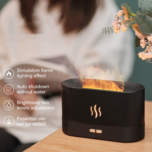 Diffuseur d'huiles essentielles et de parfums USB 180 ml, simulation de flamme, humidificateur d'air ultrasonique pour la maison et le bureau