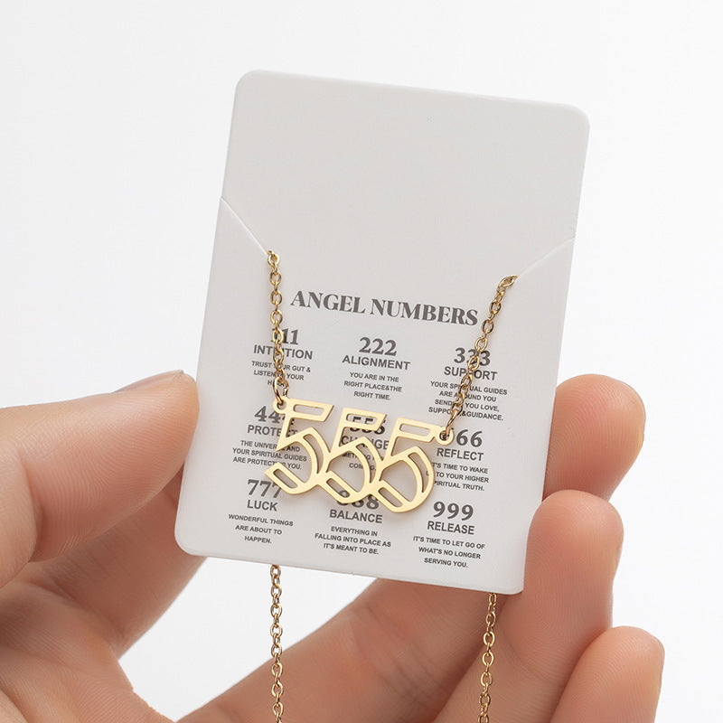 Collier pendentif numérique porte-bonheur pour femme, style ange, tendance, en acier inoxydable 000-999, style vintage