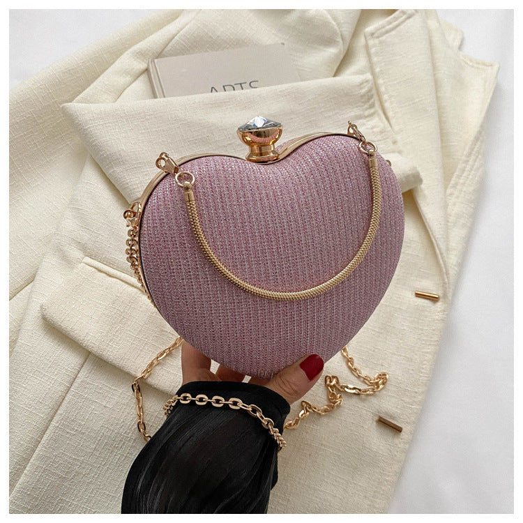 Pochette de soirée pour femme, sac à main brillant en forme de cœur, pochette en métal, sac à bandoulière avec chaîne tendance, sac à main de luxe pour femme, tenue de Saint-Valentin - LUXARAH
