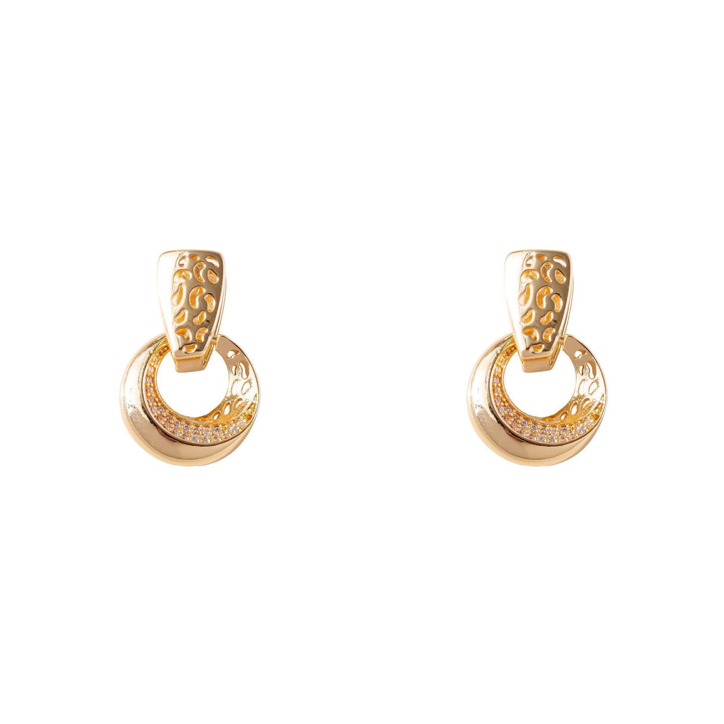 Boucles d'oreilles pendantes de luxe en forme de lune ronde creuse, couleur or rose et argent, incrustées de micro-cire, en zircon naturel, bijoux de mariage quotidiens pour femmes
