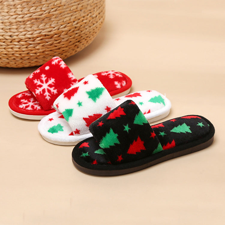Pantoufles de Noël pour femmes, pantoufles en peluche à bout ouvert, chaussures de maison pelucheuses