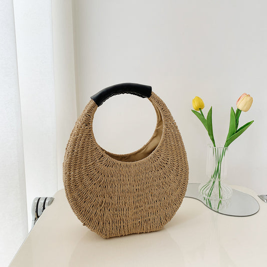 Sac à main ovale simple en rotin avec motif lune - LUXARAH