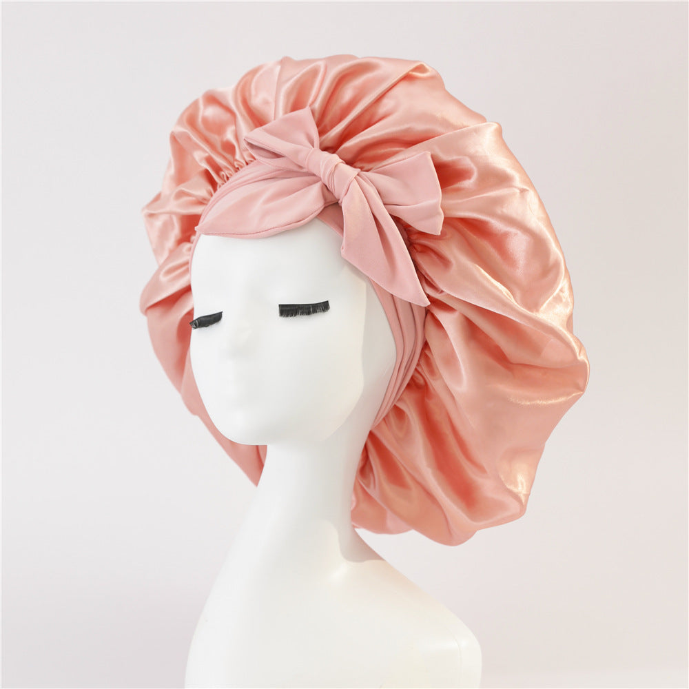 Bonnet en soie pour dormir, bonnet en satin, bonnet de nuit, écharpe pour cheveux bouclés avec lien à nouer