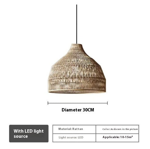 Lampe suspendue pastorale en corde de chanvre et rotin pour balcon et chambre à coucher - LUXARAH