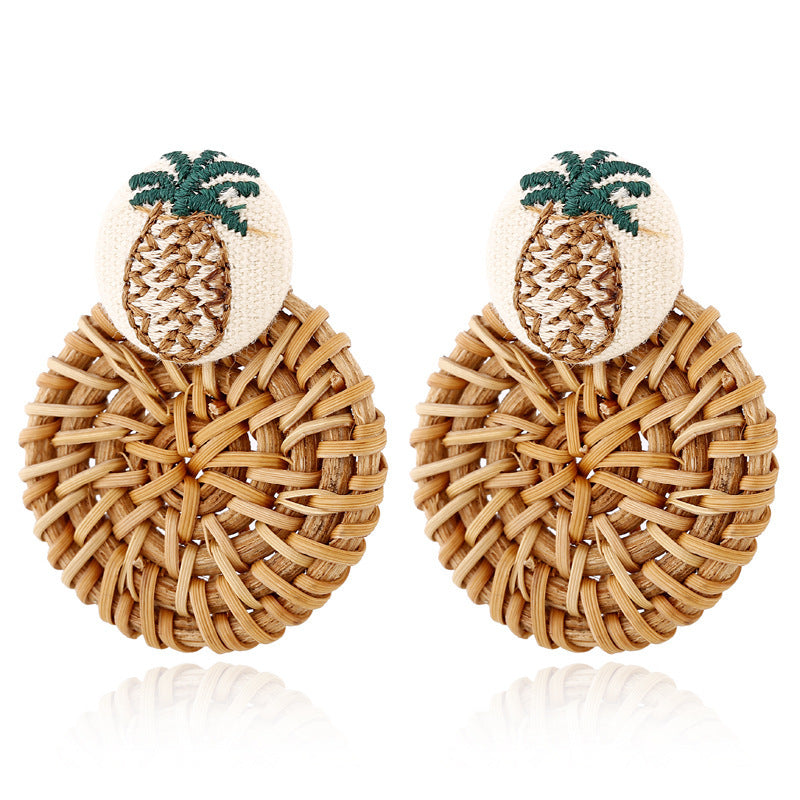 Boucles d'oreilles géométriques creuses en rotin, tissées à la main en bambou et rotin - LUXARAH