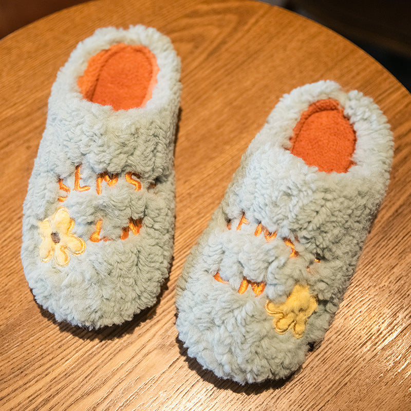 Chaussons d'hiver en polaire à fleurs pour femmes, chaussures chaudes et antidérapantes pour la chambre à coucher