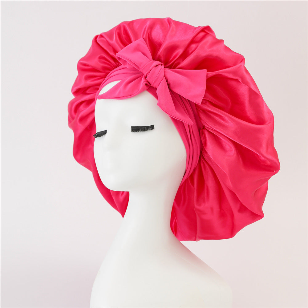Bonnet en soie pour dormir, bonnet en satin, bonnet de nuit, écharpe pour cheveux bouclés avec lien à nouer