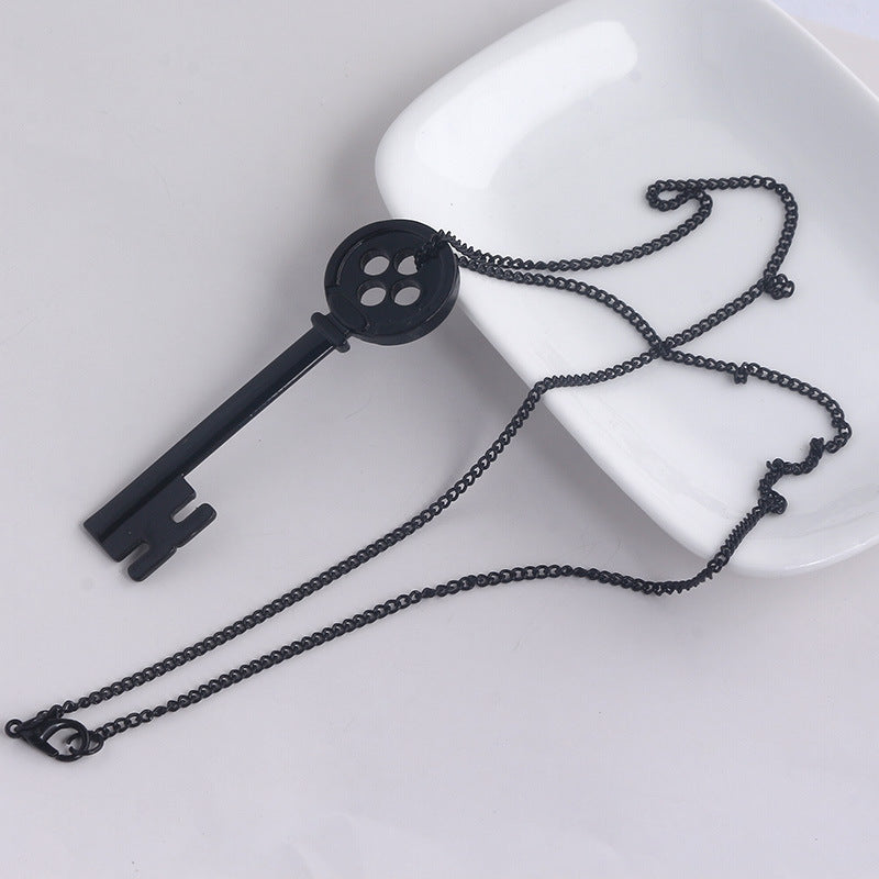 Coraline Movie Black Button Pendant Necklace, The Secret Door Key, Halloween Gift