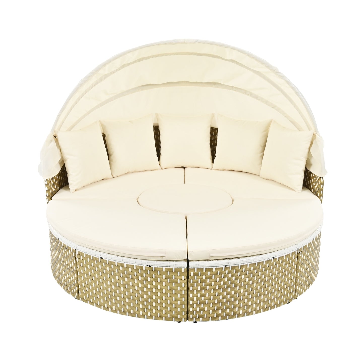 Ensemble de canapés d'extérieur ronds sectionnels TOPMAX Patio Furniture, lit de repos en rotin, bain de soleil tissé bicolore - LUXARAH