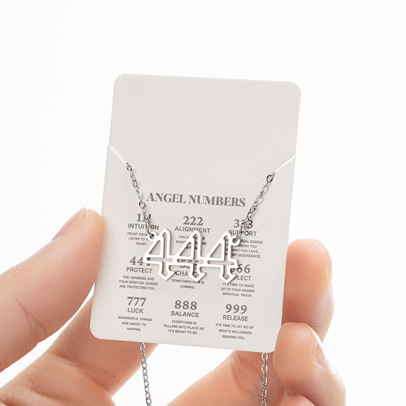 Collier pendentif numérique porte-bonheur pour femme, style ange, tendance, en acier inoxydable 000-999, style vintage