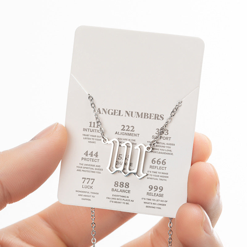Collier pendentif numérique porte-bonheur pour femme, style ange, tendance, en acier inoxydable 000-999, style vintage