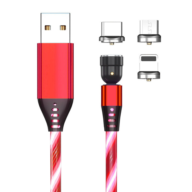 Câble magnétique lumineux rotatif 540° 3A pour recharge rapide de téléphone portable, compatible avec LED, micro USB type C, pour iPhone