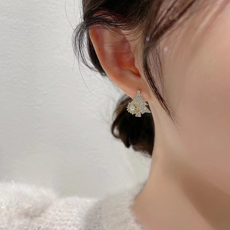 Boucles d'oreilles rotatives en forme de sapin de Noël, strass brillants, flocons de neige, bijoux d'oreilles pour le Nouvel An, le festival de Noël, cadeaux pour l'automne et l'hiver