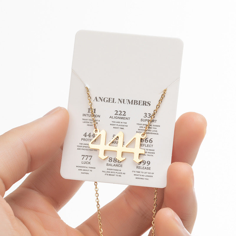 Collier pendentif numérique porte-bonheur pour femme, style ange, tendance, en acier inoxydable 000-999, style vintage