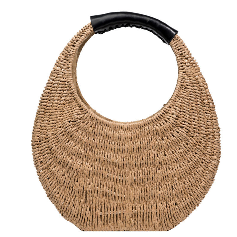 Sac à main ovale simple en rotin avec motif lune - LUXARAH