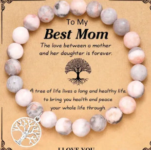 Bracelet tendance en pierre naturelle rose et rouge, motif zèbre, arbre de vie, idéal pour une grande ou une petite sœur, bijou d'anniversaire pour fille ou garçon