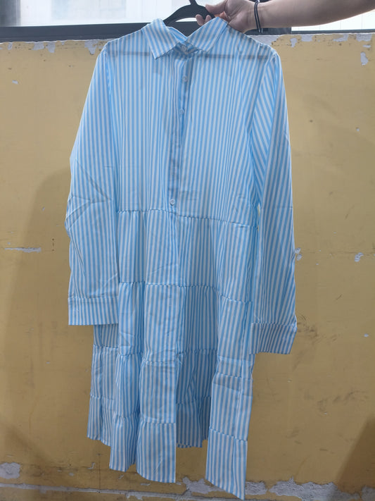 Robe chemise rayée à manches longues et boutons à revers - LUXARAH