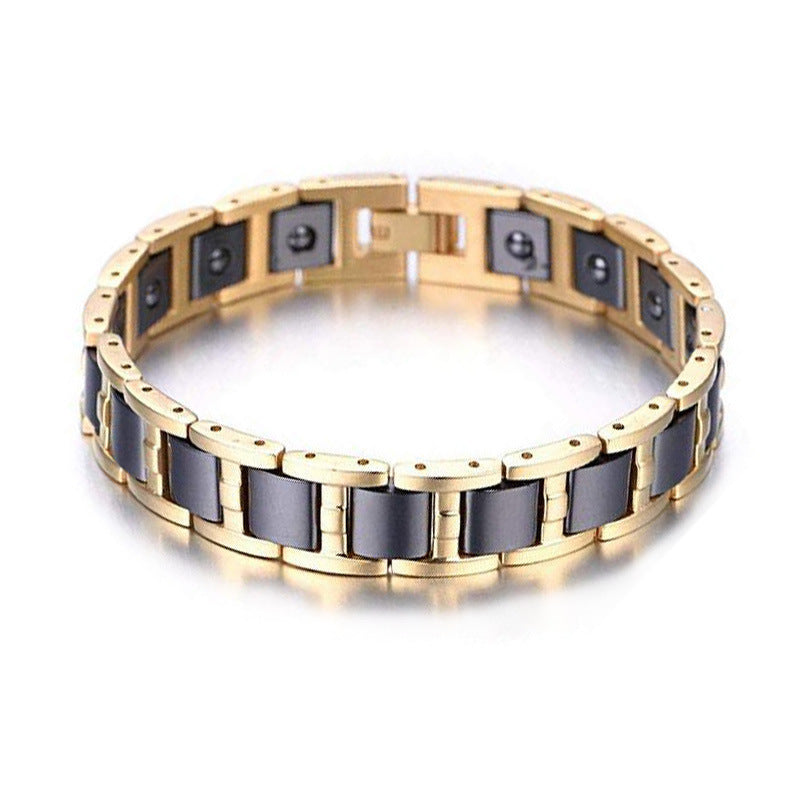 Bracelet magnétique en acier titane pour homme, magnifique bracelet tendance à aimant hexagonal incrusté d'énergie quatre-en-un - LUXARAH