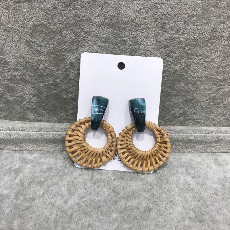 Boucles d'oreilles rétro printemps-été en bambou et rotin tressé - LUXARAH