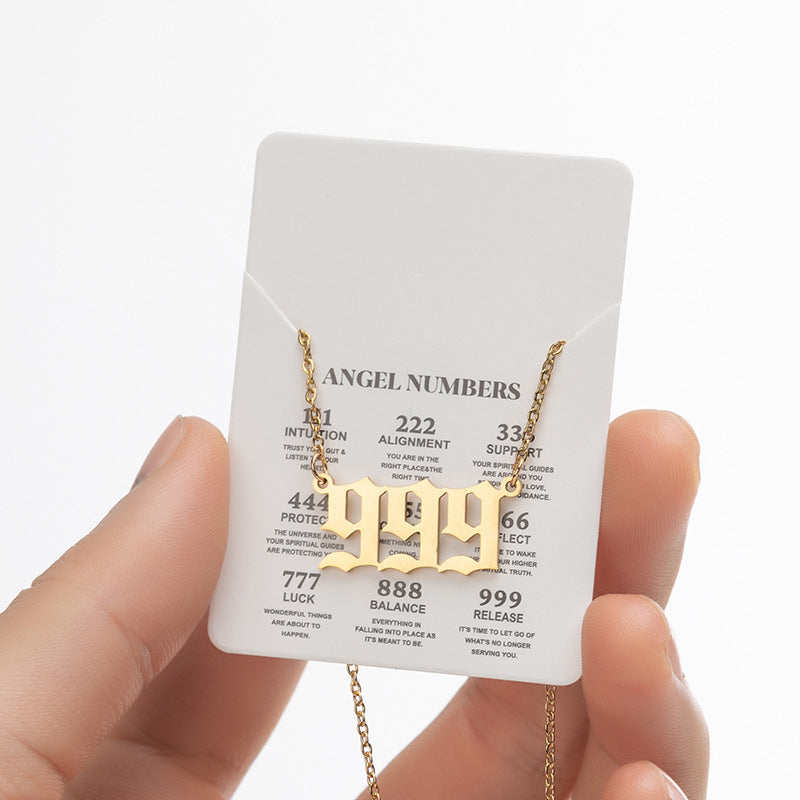 Collier pendentif numérique porte-bonheur pour femme, style ange, tendance, en acier inoxydable 000-999, style vintage