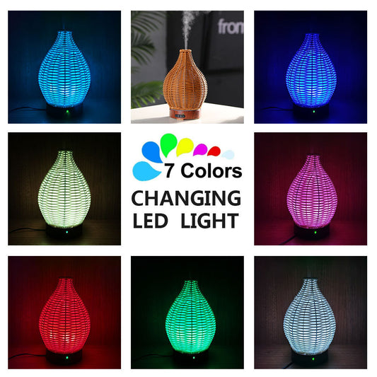 Lampe d'aromathérapie à atomisation d'huiles essentielles en rotin créatif - LUXARAH