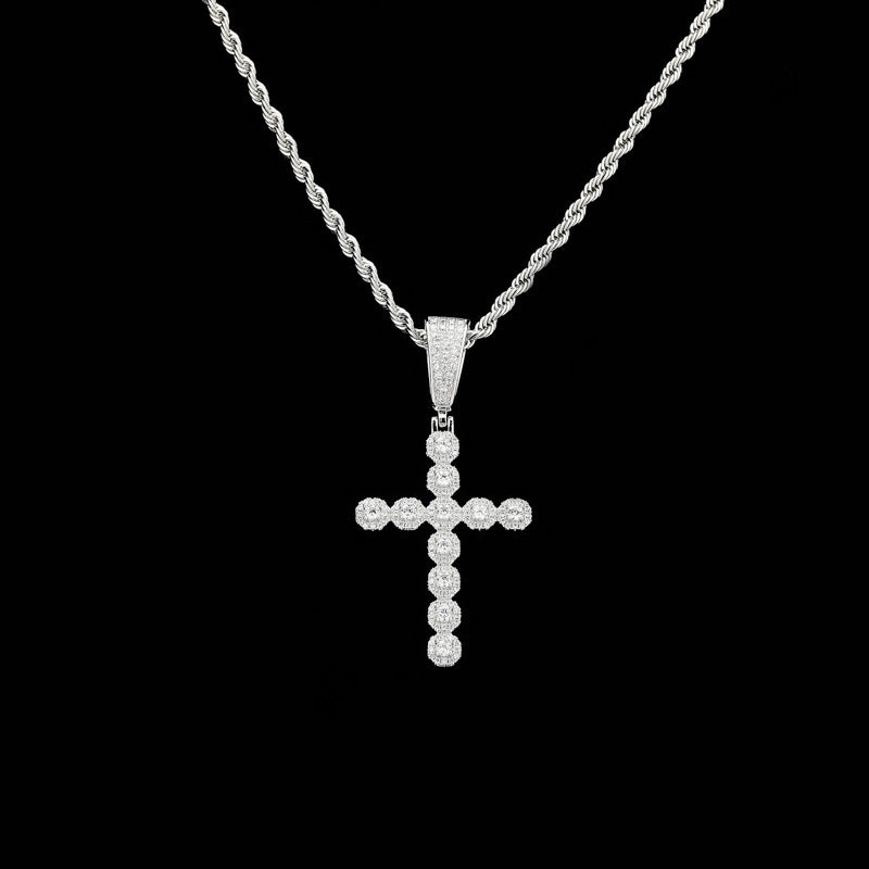Retro Jesus Christ cross pendant, decorated with zircons, for men and women.